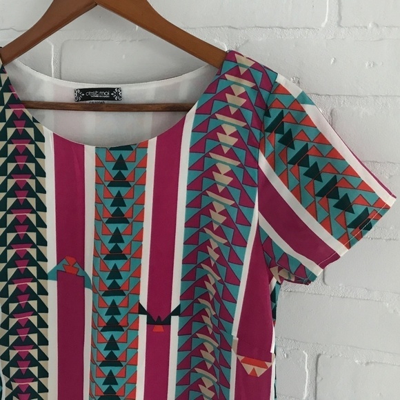 C’est moi Mini Dress Retro Geometrical Relaxed fit Loose fit Size M - Picture 4 of 7